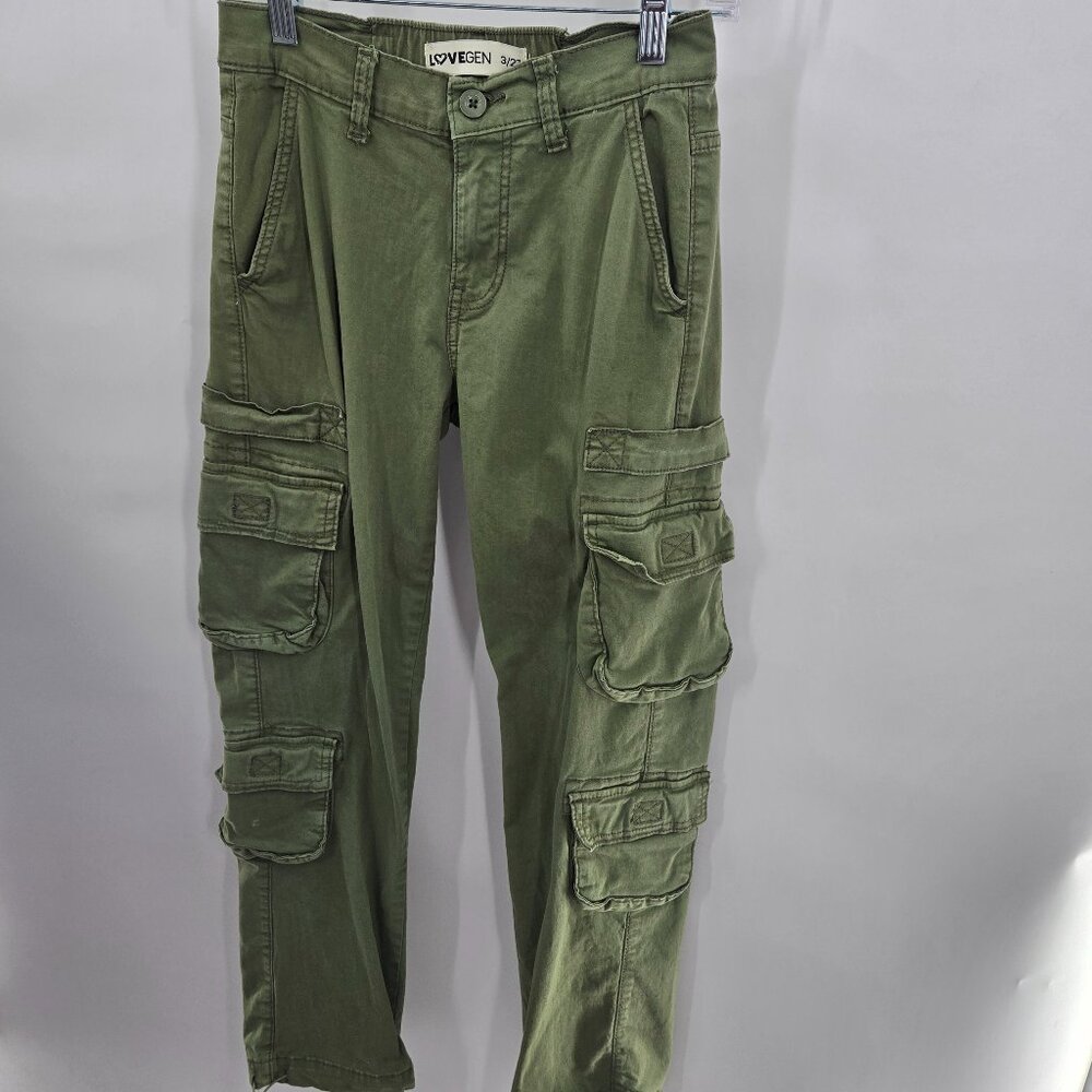 Lovegen Green Cargo Ulility Military Style Pants Size 3/27 Juniors